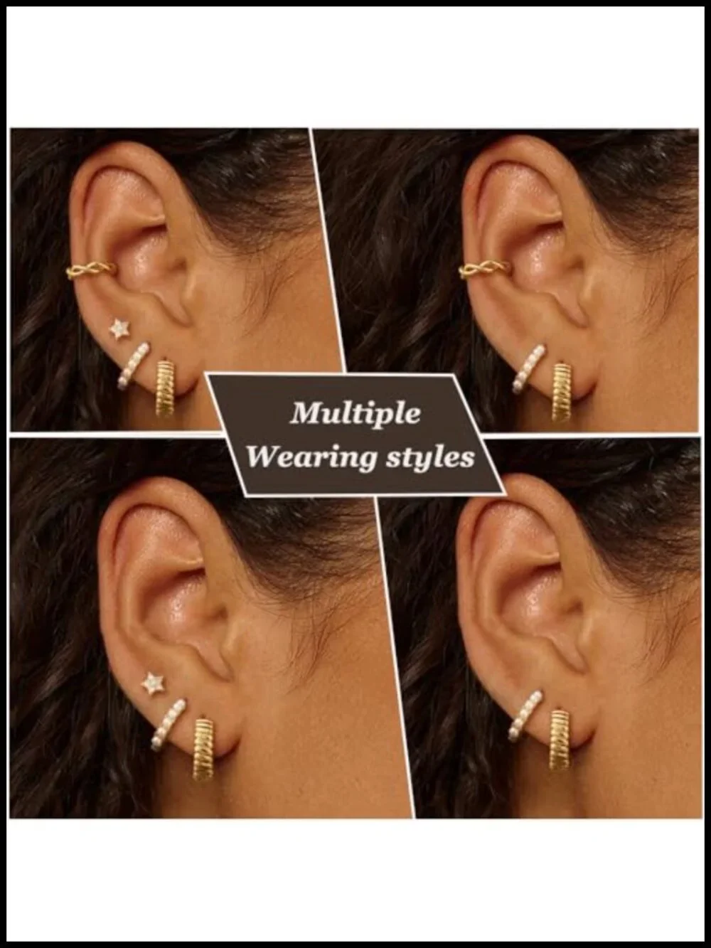 14k Gold Plated Chunky Hoop Earring Set with CZ Pearls Dangle Studs Cuff